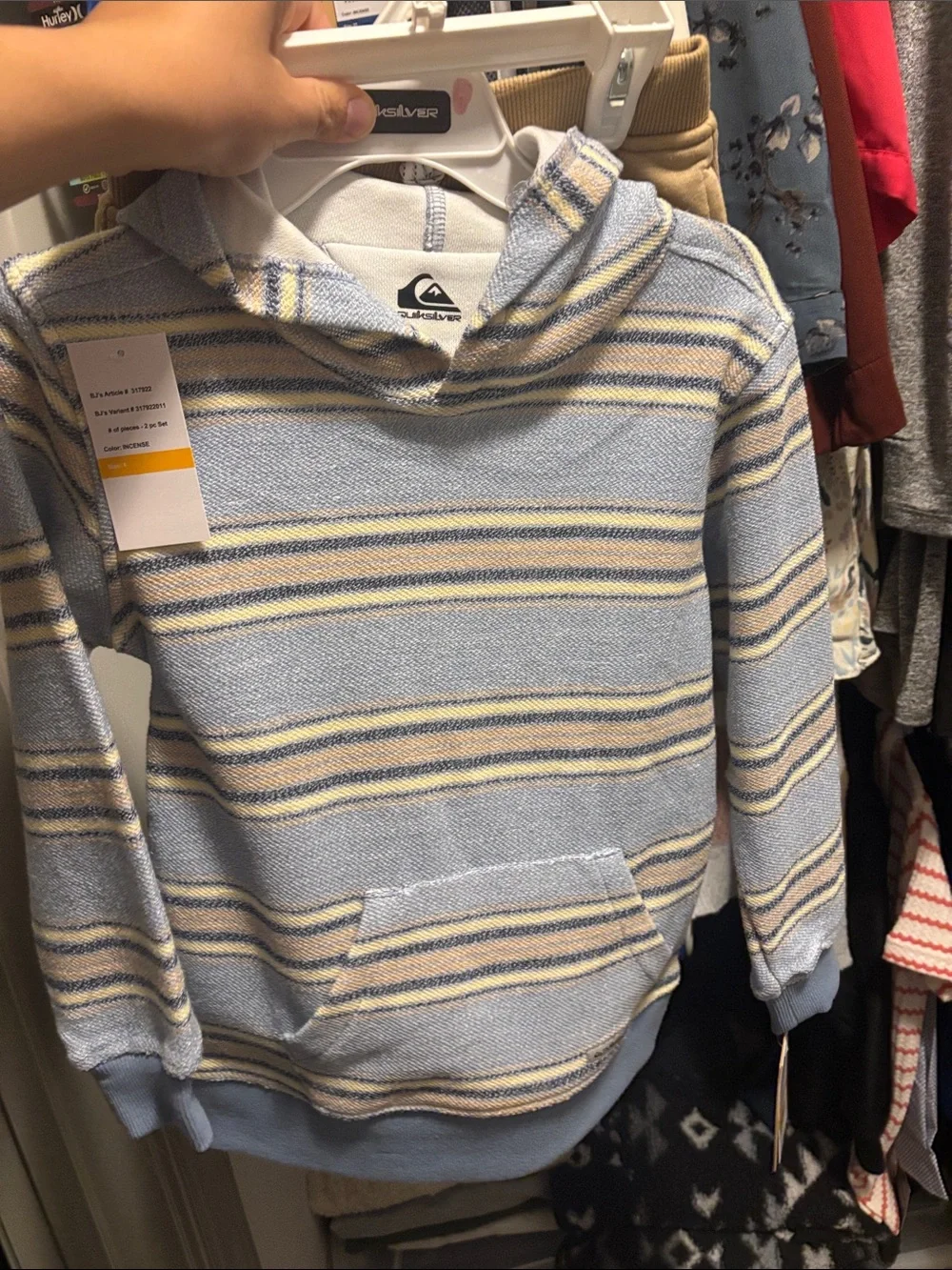 Striped Hooded Sweater and shorts set - Light Blue & Cream